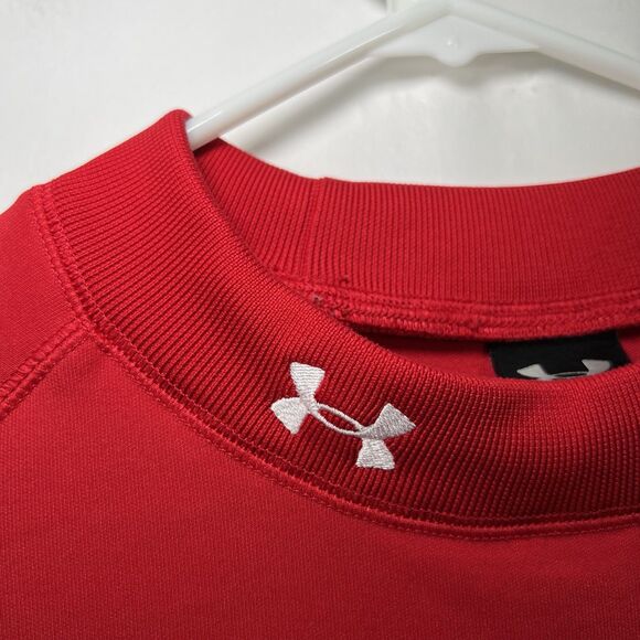 Under Armour Short Sleeve Mock Neck Relaxed Fit Shirt Mens Size Large Red Logo - Picture 4 of 10